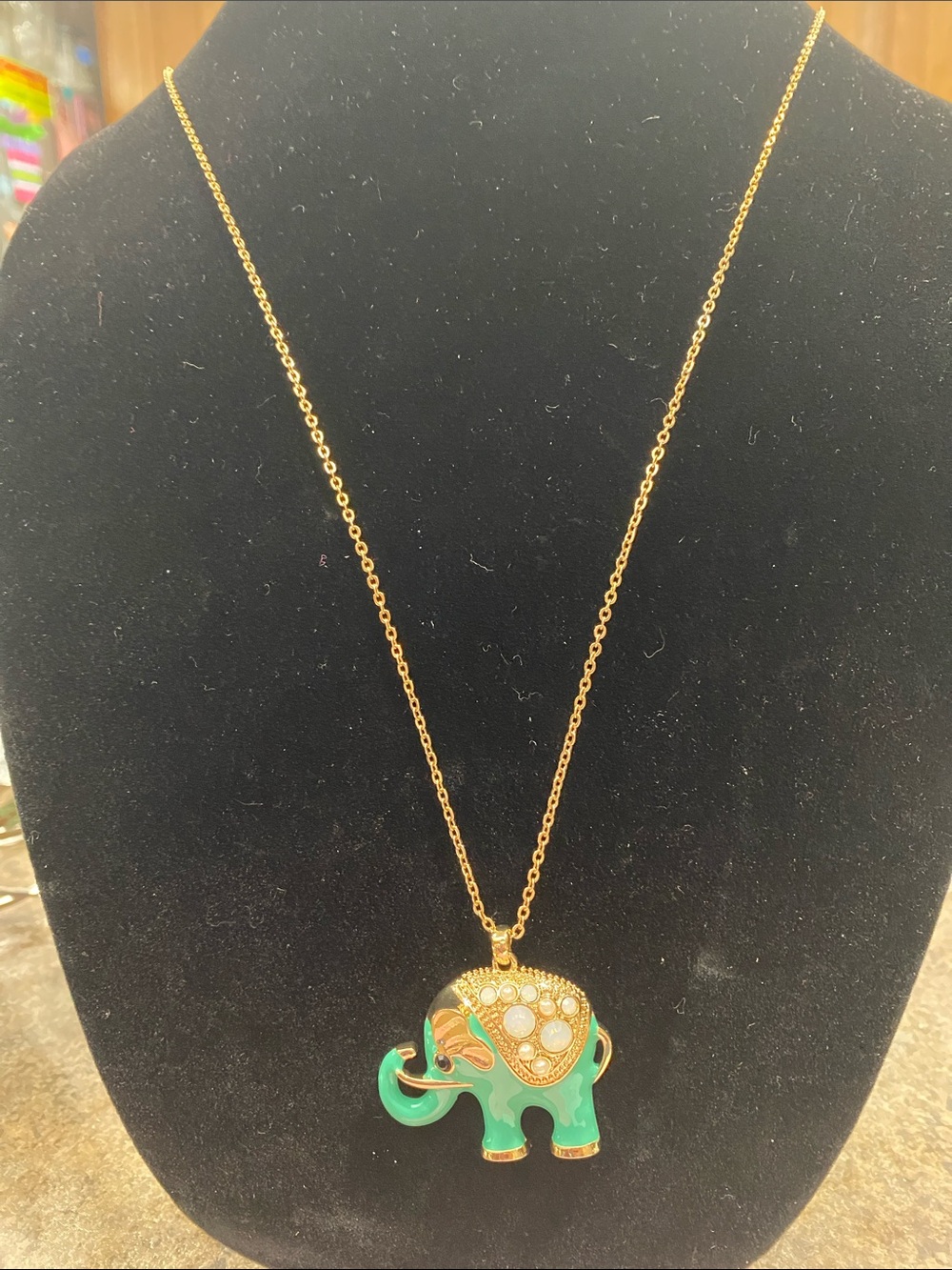 NRO Turquoise Elephant h Necklace with Gold Accents with 36” Chain